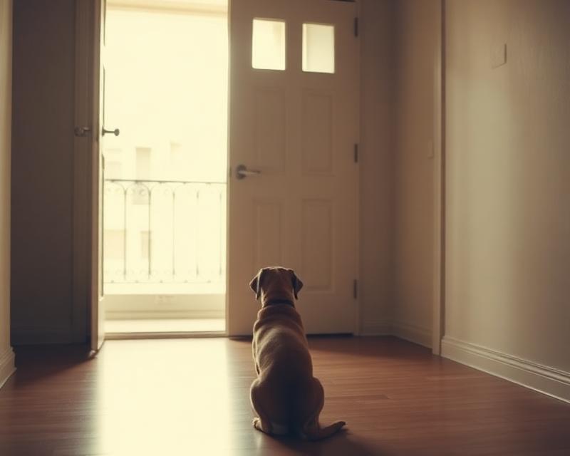 Cachorro esperando sozinho perto da porta de casa